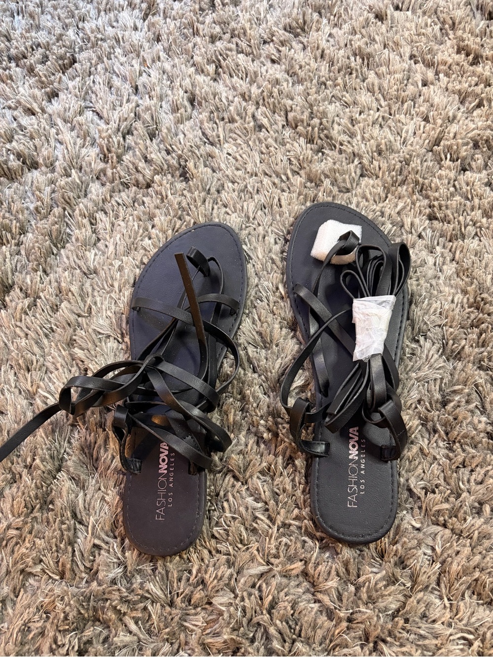 Fashion Nova Black Strappy Lace-Up Flat Sandals